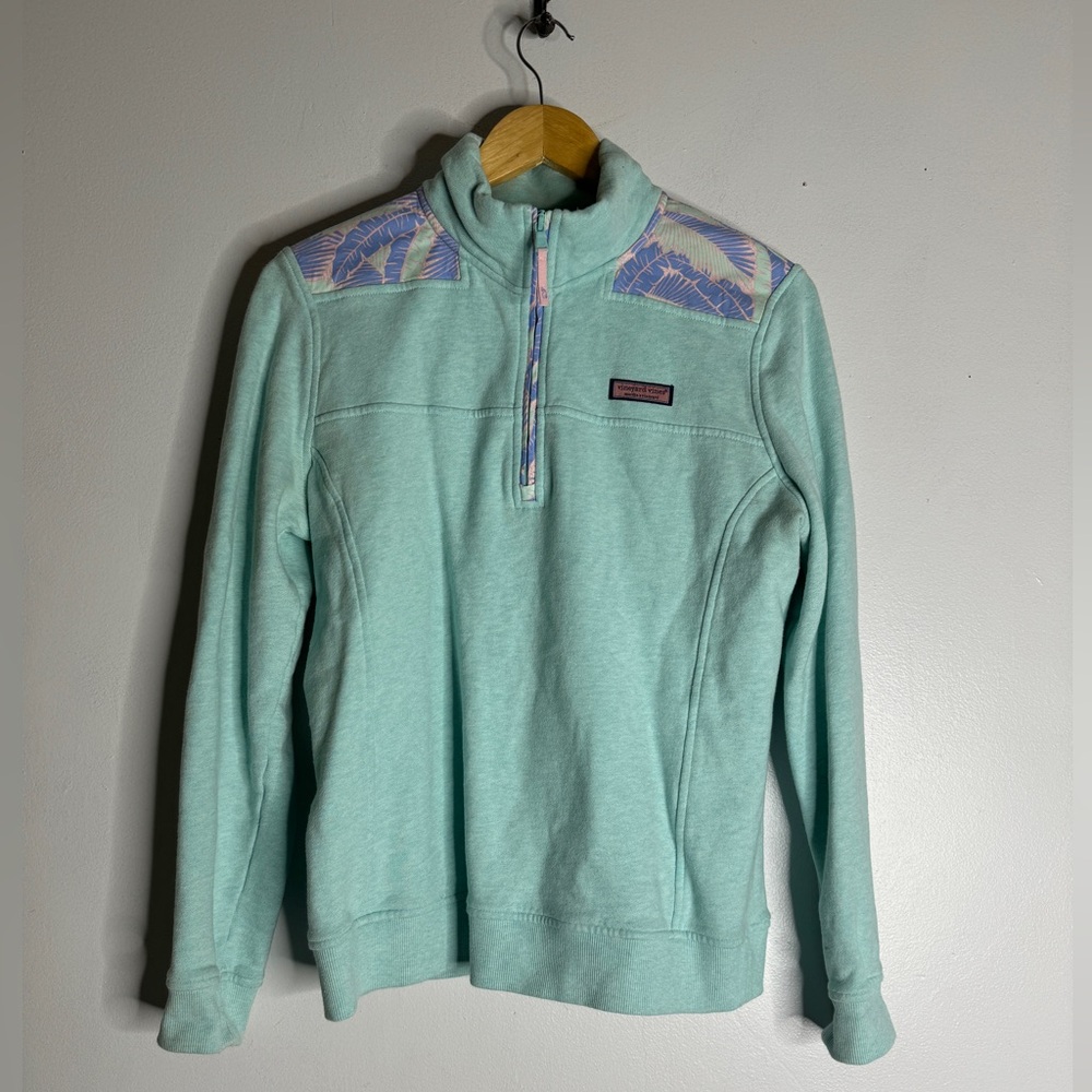 Vineyard Vines Pullover Size Medium Teal Classic Island Palms‎ Floral Shep CP